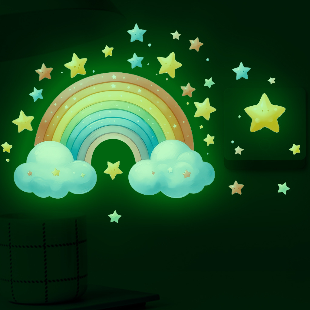 Glow In Dark Stars - Naklejki ścienne z tęczą, świetliące w