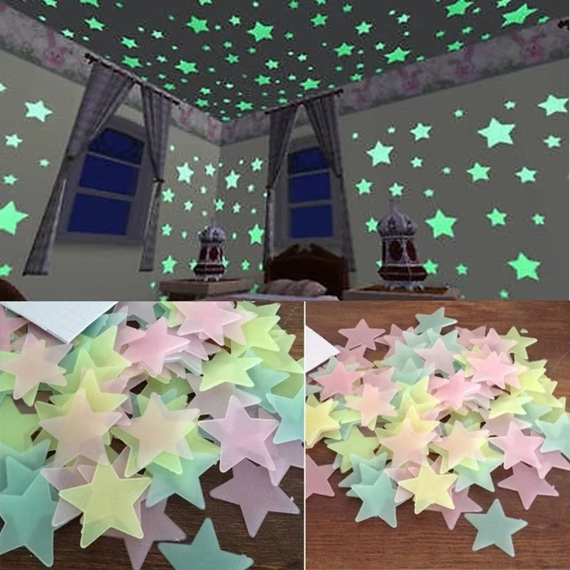 Glow In Dark Stars - 100 szt. Fluorescencyjnych, świecących w ciemności